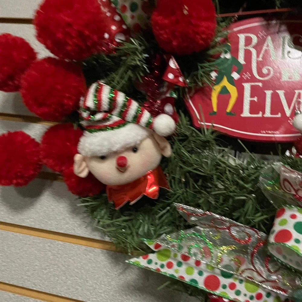 Christmas Elf Wreath Holiday Wall Door Decor Festive Holiday Home Decoration 14